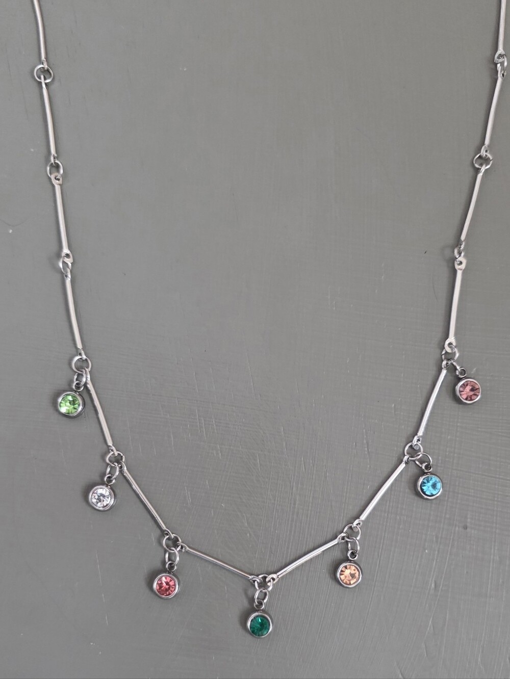 Silver-Tone Multi-Color Charm Pendant Necklace